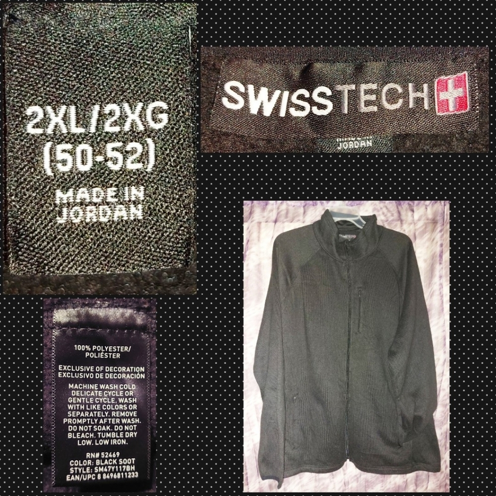 Swiss Tech brand Black Full Zip Soft Knit Jacket Sz 2XL(50-52)